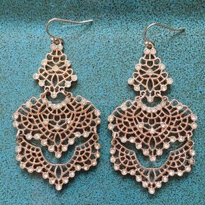 Filigree chandelier faux diamond & gold earrings